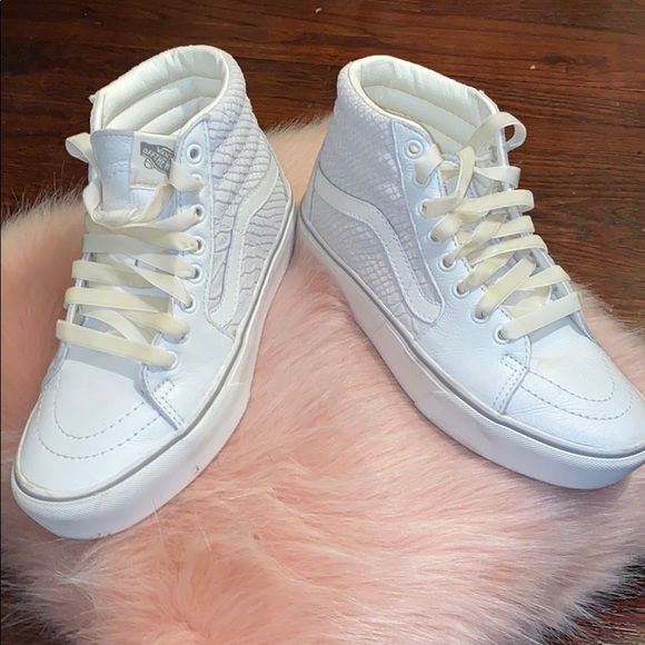 white snakeskin platform vans